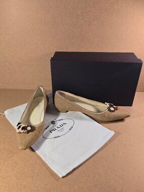 PRADA ACAZATURE DONNA NATURALE+ECRU NATTE TRICOT Size 37 Very Good Condition